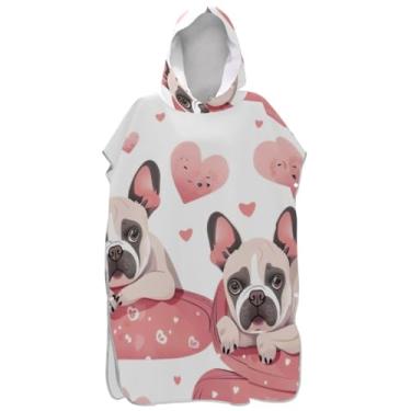Imagem de Joisal Roupão de mudança de poncho de surfe para Adul com capuz toalha de praia estampa plus size bonito buldogue rosa masculino poncho com capuz
