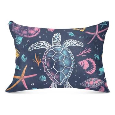 Imagem de Fronha decorativa azul tartaruga aquarela com zíper impressão de arte King Queen tamanho padrão fronhas de cama para cabelo, tamanho padrão, 51 x 66 cm