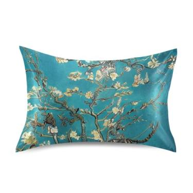 Imagem de Fronhas de cetim arte floral branca flor floral padrão queen king size almofada impressão refrescante capa de almofada macia para cama tamanho padrão 66 cm x 50 cm