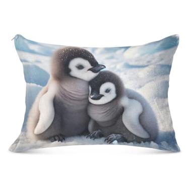 Imagem de Capa de almofada felpuda com estampa de pinguim fofo com zíper padrão Queen King almofada de pintura macia para cama, tamanho Queen, 50,8 cm x 76,2 cm