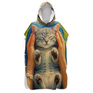 Imagem de TSENQUE Poncho de surfe para adultos trocador de roupa de praia com capuz toalha de banho leve gato fofo vibrante animal vívido unissex adulto poncho com capuz