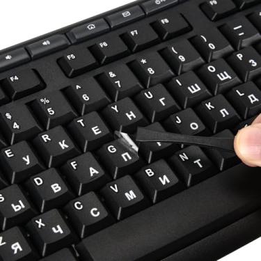 Imagem de 2 peças de adesivos de letras de teclado russo com pinça - adesivos de substituição de letras de teclado cirílico, adesivo do alfabeto russo para laptop, computador, PC, teclados, película destacável