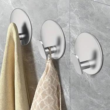 Imagem de 3 ganchos adesivos de aço inoxidável para banheiro e cozinha, suporte de parede redondo para roupões, roupas, chapéus e chaves, ganchos utilitários, fácil de instalar - prata