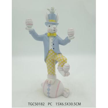 Imagem de pechpell Easter Bunny Acrobat Figurine, 12" Large Resin Easter Rabbit Juggling Eggs Decor Table Top Statue, Spring Holiday Indoor Tabletop Centerpiece Mantel Shelf Desk Home Decorations