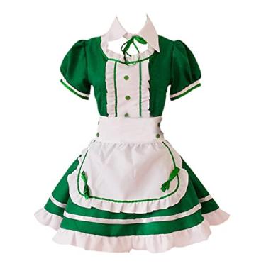 Imagem de KUFEIUP Avental de empregada feminina, vestido de uniforme de garçonete, fantasia cosplay (2GG, verde)