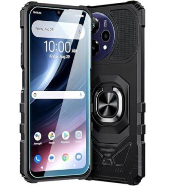 Imagem de Capa para celular Cricket iCon Pro 2026/At&t Motivate Pro 2 5G com protetor de tela, suporte de anel magnético + parte traseira de policarbonato fosco + amortecedor de silicone macio resistente +