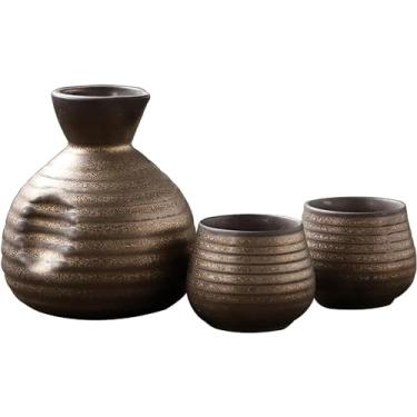 Imagem de Conjunto de saquê japonês 4 peças com bandeja conjunto de copos de saquê tradicional porcelana cerâmica artesanato taças de vinho 2 copos de saquê 1 peça panela de saquê e bandeja