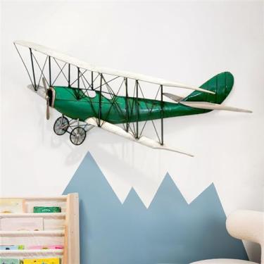 Imagem de Decoração de arte de parede de metal esculturas de avião para sala de estar, escultura 3D moderna para pendurar na parede, mural vintage, decoração de parede, quarto, sala de jantar, escritório, bar