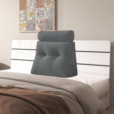 Imagem de Almofada triangular de veludo para cabeceira de cabeça, capa removível, cama de beliche, suporte de posicionamento do encosto, descanso de leitura relaxante (cinza com travesseiro de rolo, pequeno (61