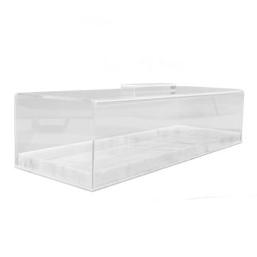 Imagem de Bandeja de Bolo Retangular com Tampa Multifuncional Sobremesas Acrílico Design Grãos Mármore Armazenamento Alimentos Exibição Transparente Resistente