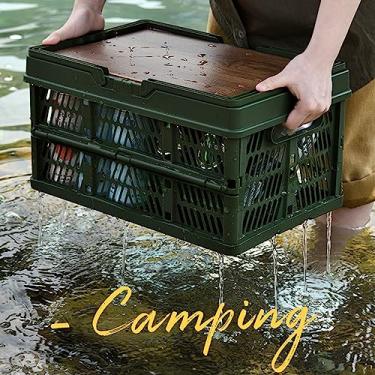 Imagem de Cesta de piquenique acampamento dobrável grande capacidade multifuncional portátil com tábua madeira caixa armazenamento para casa e carro