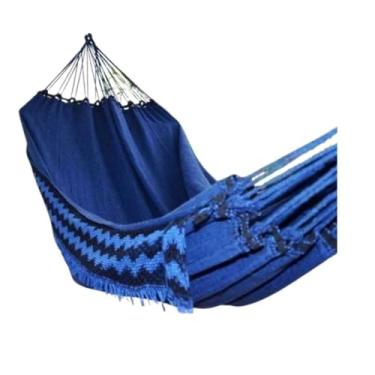 Imagem de Rede de Dormir Casal Premium Reforçada Jeans Style – Ideal para Descanso em Varanda, Jardim e Piquenique ao Ar Livre (Adaptável para Solteiro) (AZUL)