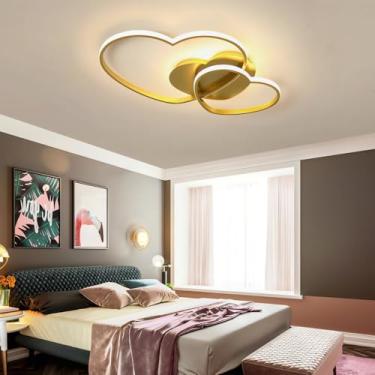 Imagem de Luminária de teto LED moderna para quarto, com intensidade regulável, 42W, formato de coração, com controle remoto, temperatura de cor de 3000K a 6000K, ideal para quarto de princesa ou suít