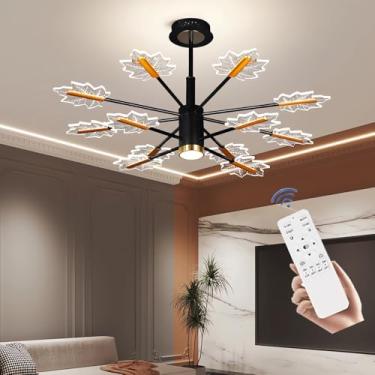 Imagem de Luminária de teto LED moderna, luminária grande e regulável para sala de estar (com controle remoto), luminária pendente embutida de 125 W, iluminação de teto em acrílico preto para quarto,