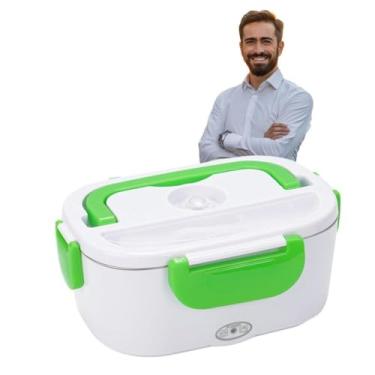 Imagem de Marmita Elétrica Portátil 1,5L com Duas Divisórias Internas Removíveis BiVolt 110V/220V com Aquecimento Rápido e Tampa com Trava Ideal para Casa, Trabalho, Escritório, Caminhão e Carro (Verde)