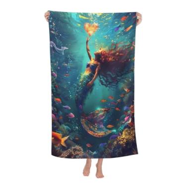 Imagem de VANZEV Toalha de praia sereia 78,7 cm x 129,5 cm, toalha de banho de microfibra subaquática sem areia ultra macia, secagem rápida, toalha absorvente, toalha leve para decoração de banheiro