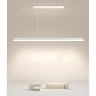 Imagem de Luminária de teto LED para mesa de jantar com controle remoto, design linear, simples e elegante, branca, 150 cm (Branca, 150 cm)