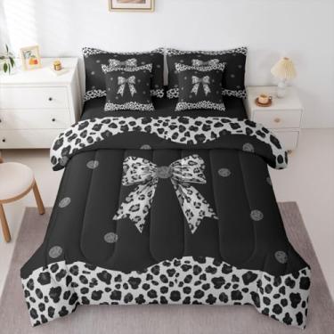 Imagem de Feelyou Jogo de edredom com laço de leopardo preto com 7 peças, solteiro, para crianças, meninos, meninas, guepardo, decoração de quarto, microfibra leve e macia
