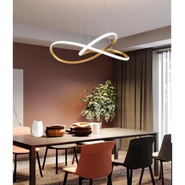 Imagem de Luminária pendente LED moderna com controle remoto, lustre suspenso para mesa de jantar, luz circular regulável, ideal para cozinha, sala de jantar e bar (Dourada)