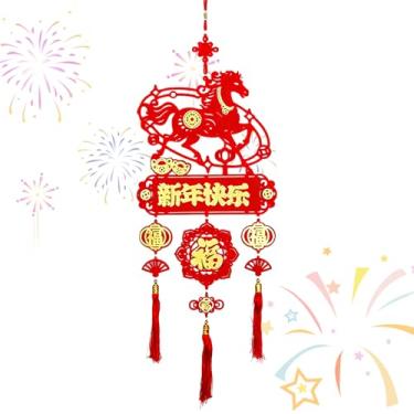 Imagem de Enfeites de Ano Novo Lunar Chinês | Pingente de cavalo da sorte - Ornamento de cavalo com borlas, para celebração de festa de árvore de casa e janela de parede