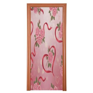 Imagem de ATTX Capa de porta da frente rosa dos namorados - decoração de férias de tecido elástico lavável para festas, casa, decoração de porta da frente, 36 x 98 polegadas (747)