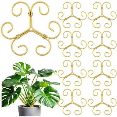 Imagem de Frienda 9 peças de suporte de plantas Monstera, suporte de metal, ferro, para plantas de interior, revestimento em pó dourado de 10 cm, conjunto de braçadeira de bambu para crescimento próspero