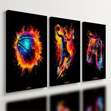 Imagem de Kit 3 Quadro Decorativo Basquete Aesthetic Colorido Moderno Qualidade Premium (40x28cm)