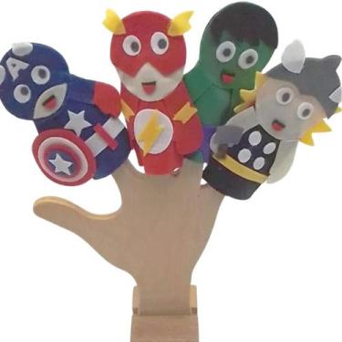 Imagem de Dedoches Super Herois 4 Peças Contar Histórias Brinquedo em Feltro Lúd