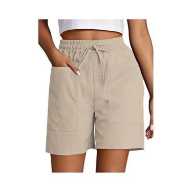 Imagem de Bermuda Feminina De Cintura Alta Com 4 Polegadas, Corte Solto, Casual,