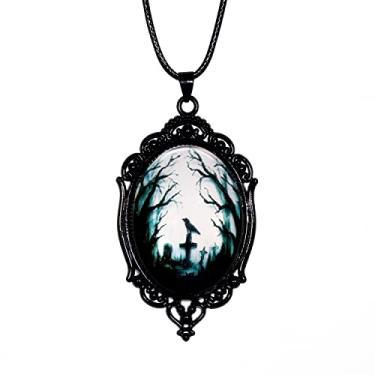 Imagem de Colar vintage com pingente de vidro de corvo gótico, colar de corda de couro com cruz de corvo, gargantilha, acessórios góticos, joias para mulheres e homens