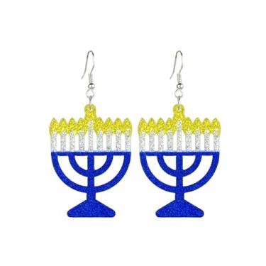 Imagem de Brincos de Hanukkah para mulheres, brincos de menorá faíscas de acrílico com pingente de Hanukkah, joia com tema de feriado de Chanucá, Large, Acrílico, Sem pedra preciosa