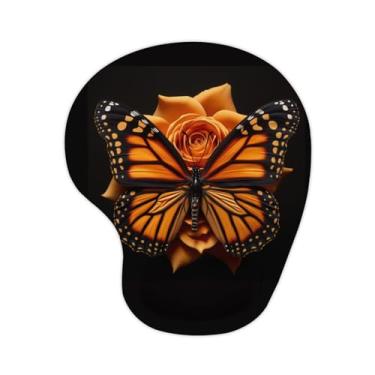 Imagem de Mouse pad borboleta monarca em rosa com suporte de pulso - inferior antiderrapante personalizado mouse pad alivia a pressão do pulso mouse pad pode ser usado para trabalho e estudo escrevendo