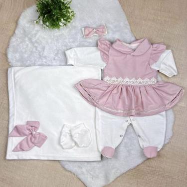 Imagem de Saída Maternidade Lavínia Bebê Menina Roupas de Bebê 05 Peças, Rosê, Ú
