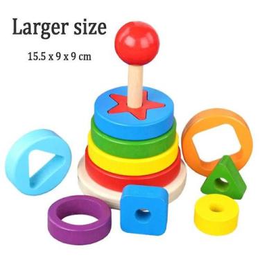 Imagem de Brinquedo empilhável de madeira Rainbow Tower para crianças maiores de