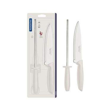 Imagem de Conjunto Faca Chef e Chaira Tramontina Plenus Off-White - 2 Peças