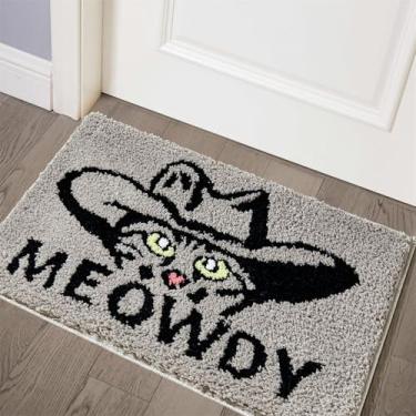 Imagem de Tapete Meowdy Engraçado 5 x 7 Antiderrapante Tapete de Porta Interior, Lavável, Tufado Bonito Gato Ocidental Cowboy Tapetes de Banheiro, Vintage Rústico Cabana Country Texas Wild West Accent Tapete