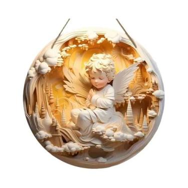 Imagem de Placa Decorativa De Madeira 2D Com Cena De Natal, Jesus Nascido, Relev