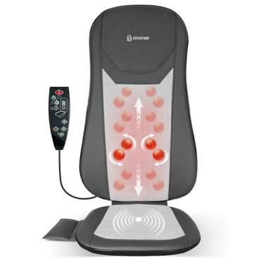 Imagem de COMFIER Massageador Shiatsu de costas inteiras para cadeira com calor, com 2 velocidades de shiatsu, almofada de massagem aquecida para cadeira com ponto, almofada de assento, massageador de pescoço