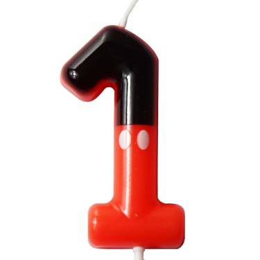 Imagem de Velas de bolo de aniversário com números vermelhos pretos, decoração de cupcake de bolinhas brancas para meninos e meninas, suprimentos de decoração de festa de aniversário com tema de desenho animado