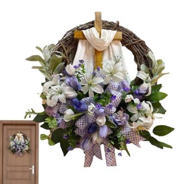Imagem de Grinalda De Páscoa,Sinal De Guirlanda Rústica,Coroa De Porta De Páscoa Religiosa - Para Casa, Janela, Parede, Casamento, Festa, Dos Namorados, Festival