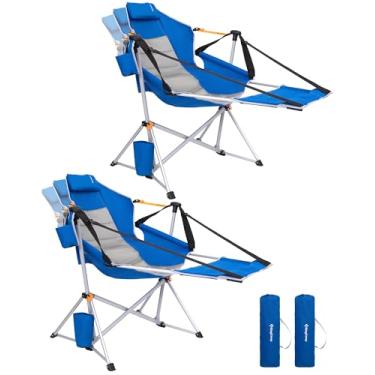 Imagem de KingCamp Cadeira de rede com apoio para os pés, cadeiras de acampamento dobráveis portáteis para adultos, máximo de 181 kg, resistente, dobrável, com suporte para copos, travesseiro para praia, pátio