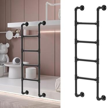 Imagem de lylunnamsp Escada de saída de poço de janela de porão, escada de beliche de ferro forjado montada na parede, escadas de metal para escadas de escalada de sótão para cama alta externa apartamentos para