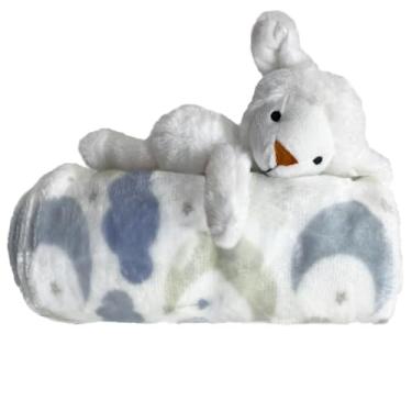 Imagem de Kit Manta + Pelúcia Ovelha Bebê 75x100cm Macia Leve Enxoval Cobertor Presente (Azul)