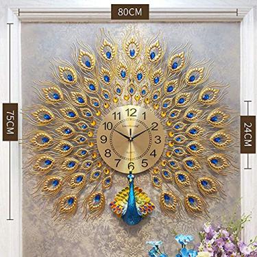 Imagem de Relógio de parede de madeira moderno redondo de 30,5 cm para sala de estar, quarto, casa, escola, escritório, azul marinho, cinza, metálico, prata, números romanos, decorativo, sem tique-taque (80 ×