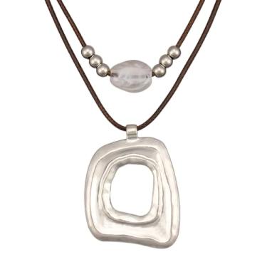 Imagem de joymiao Colares Boho para mulheres, colar de círculo grosso, em camadas, boho, círculo, couro, gargantilha longa, vintage, joias boêmias, presentes, Couro sintético, Sem Pedra Preciosa