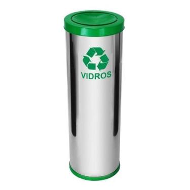 Imagem de Lixeira De Aço Inox 50l Com Tampa Plastica Meia Esfera Verde - jsn