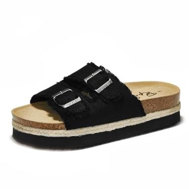 Imagem de PepStep Sandálias deslizantes femininas com palmilha e alça de cortiça macia, sandálias de plataforma modernas femininas estilo slip on confortável, Pltfblack, 38