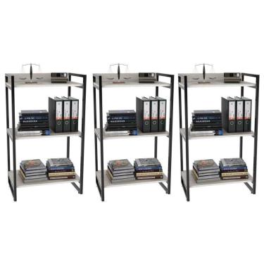 Imagem de Kit 3 Estantes Livreiro Prisma Estilo Industrial 60cm 3 Prateleiras C08 Snow - Mpozenato