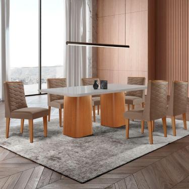Imagem de Mesa De Jantar Eloise 180cm Tampo Mdf 6 Cadeiras Moderna Veludo Capuccino/nat/off/serig. Off