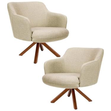 Imagem de Kit 2 Poltronas Decorativas Giratórias Base Giromad Madeira Jade C-129 Linho Bege Escuro - Domi